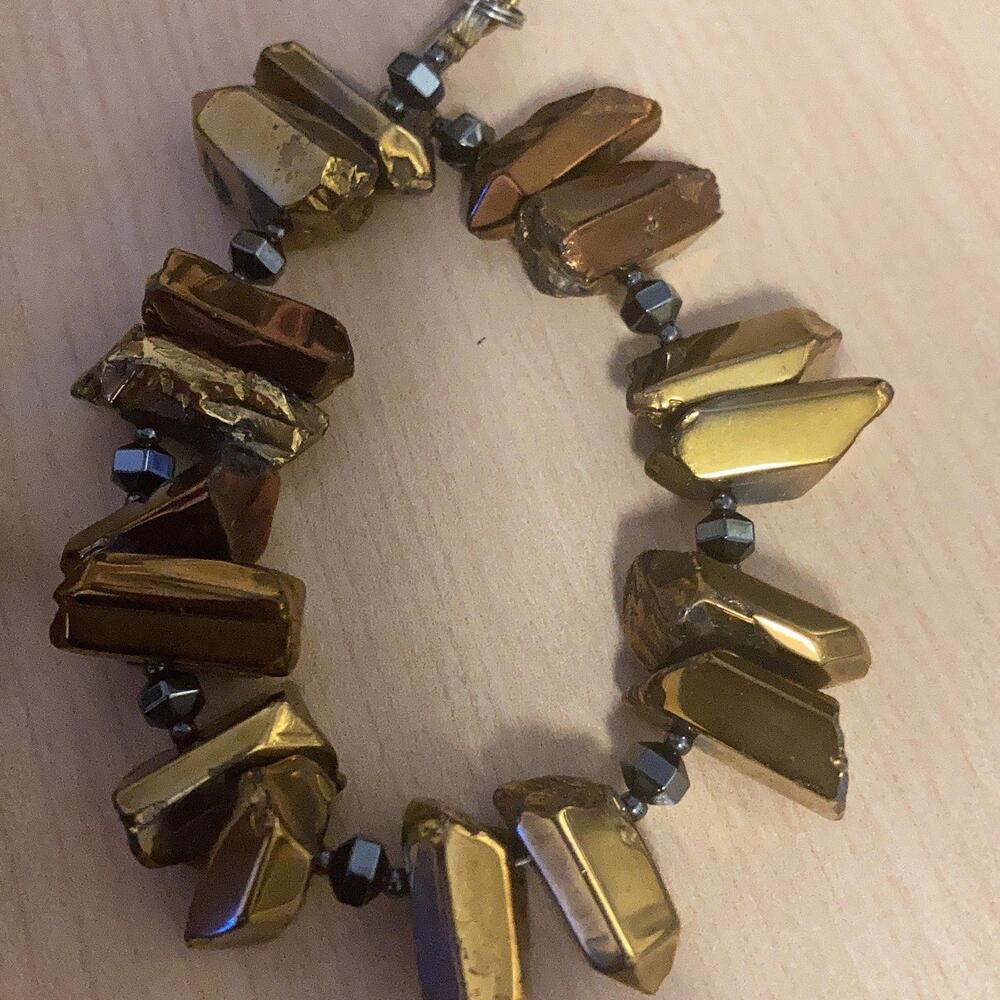 Pyrite Golden Cluster Necklace and Bracelet Set - Picture 3 of 7